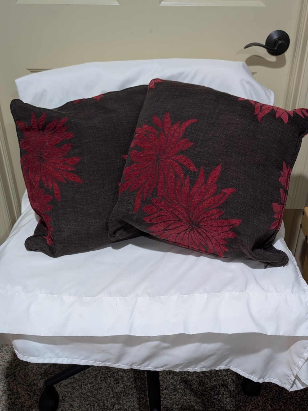 Throw Pillows with Red Floral Embroidery - Pair